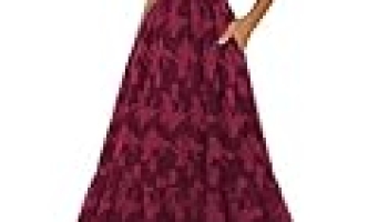 MEROKEETY Women’s Summer Boho Floral Midi Dress 2026 Casual Sleeveless Square Neck Smocked Ruffle Flowy Beach Vacation Dress, Wine, Medium