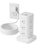 Tagzilo 15-in-1 Power Strip Tower with Surge Protector 1800J, Fast Charging Tower PD20W USB-C Ports with 12 AC Outlets, 6ft Extension Cord for Home Office Dorm Room, White