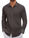 COOFANDY Men Button Down Dress Linen Summer Casual Western Vacation Long Sleeve Shirt Gray