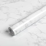 Abyssaly Marble Contact Paper for Countertops, White Gray Faux Marble Wallpaper Peel and Stick, Self Adhesive Removable Counter Top Peel and Stick Waterproof for Kitchen Backsplash 15.7