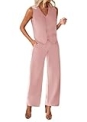 KIRUNDO Womens Suits 2 Piece Set Summer Linen Crop Blazer Vest and Pants Sets Dressy Casual Matching Clothes Going Out Outfits (Pink, XX-Large)