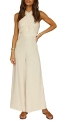 YOVION Women’s Solid Color Jumpsuit Off Shoulder Sleeveless Strap Dual Use Halter or Tie Waist Sexy and Casual (Off-White @ $12.99