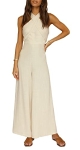 YOVION Women’s Solid Color Jumpsuit Off Shoulder Sleeveless Strap Dual Use Halter or Tie Waist Sexy and Casual (Off-White @ $12.99