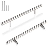 GOBEKOR 5 Pack Cabinet Handles Brushed Nickel Cabinet Pulls Stainless Steel Kitchen Cabinet Handles 5 Inch Hole Centers, Modern Solid Dresser Handles for Cabinets and Drawers @ $10.45