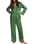 Ekouaer Satin Pajama Set for Women Silky Sleepwear Long Sleeve Top and Pants Button Down Pjs Lounge Set Bright Green