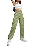 ANGGREK Womens Casual Wide Leg Cargo Straight Leg High Waist Tactical Pants Drawstring Ankle Cuffs Combat Military Trousers with 6 Pockets(Small,1-Light Green) @ $16.20