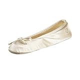 Isotoner Ballerina Slippers for Women – Soft Satin House Shoes with Bow and Suede Sole – Classic Comfy Travel and Bedroom Slippers – Cute Bridal Party Slippers, Cream Soft Tie Bow, 8-9 @ $15.00