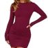 PRETTYGARDEN Fall Dresses for Women 2025 Casual Long Sleeve V Neck Smocked A Line Long Flowy Wedding Guest Dress (Wine Red,Large)