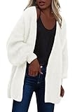 dowerme Women Open Front Cardigans Trendy Fall Long Sleeve Drop Shoulder Soft Knit Slouchy Sweater Winter Outerwear 2025(White,XX-Large)