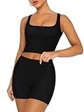 REORIA Matching Workout Sets for Women 2 Pieces Sleeveless Ribbed Crop Tank Mid Waist Shorts Lounge Yoga Outfits Active Wear