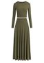 PRETTYGARDEN Women’s 2 Piece Outfits Dressy Casual Ribbed Knit Long Sleeve Crop Tops Maxi Flowy Skirts Matching Sets (Army Green,Medium) @ $38.99