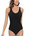 ZK-7 Women’s One Piece Swimsuit Tummy Control Adjustable Bathing Suits Slimming Ruched Swimwear Black M @ $9.99
