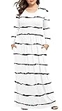 LONGYUAN Womens XL-6XL Long Sleeve Casual Comfortable Plus Size Maxi Dress with Pockets 5XL,White Stripe @ $14.99