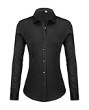 Work Tops for Women Black Business Casual Tops for Woman Dressy Professional Clothes Long Sleeve Button Down Tops 2024 Office Outfits Dress Attire Interview Top Black L @ $17.99