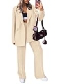 PRETTYGARDEN Women’s Fall Spring 2 Piece Blazer Outfits Business Casual Oversized Jacket Wide Leg Work Pants Dressy Suit Set (Beige,XX-Large)