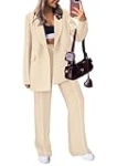 PRETTYGARDEN Women’s Fall Spring 2 Piece Blazer Outfits Business Casual Oversized Jacket Wide Leg Work Pants Dressy Suit Set (Beige,XX-Large)