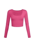 Crop Tops for Women Casual Basic Sexy Long Sleeve Yoga Shirts for Teen Girls Hot Pink Sport Workout Gym Clothes Medium @ $4.00