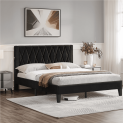 Topeakmart TL-1D6G1A Queen Size Upholstered Platform Bed with Built-In USB Ports & Tufted Headboard (Black) @ $197.98