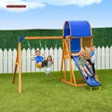 Sportspower Addison Wooden Swing Set with Heavy Duty Double A-Frame & 6′ Double Wall Slide @ $269.00