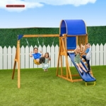 Sportspower Addison Wooden Swing Set with Heavy Duty Double A-Frame & 6′ Double Wall Slide @ $269.00