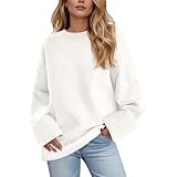 Women’s Oversized Sweater, Crewneck Long Sleeve Women Sweaters, 2025 Fall Winter Fuzzy Knit Casual Sweater, Chunky Warm Pullover Sweaters Top White