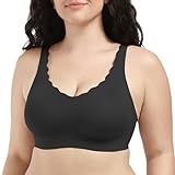 COMFELIE Wavy Wireless Bras for Women Smooth No Underwire Bralettes with Support Seamless V Neck Comfort T Shirt Bras Black L