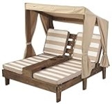 KidKraft Wooden Outdoor Double Chaise Lounge with Cup Holders, Patio Furniture for Kids or Pets, Espresso with Oatmeal and White Striped Fabric @ $86.99