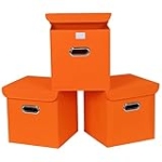 SEVENDOME Closet Organizers Fabric Storage Bins With Lids Collapsible Cube Storage Organizer Basket With Handles,Storage Boxes for Clothes Storage,Office Storage, Toys,3 Pack,（Orange