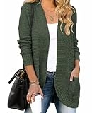 ZESICA Women’s Fall Winter Long Sleeve Open Front Casual Lightweight Soft Knit Cardigan Sweater Outerwear,Green,Large @ $11.99