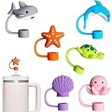 AnBnCn 6Pcs Straw Covers Topper for Stanley Cup – Cute Silicone Sea Animal Straw Cap for Stanley 30 & 40oz Tumbler with Handle – 0.4 in/10mm Stanley Accessories – Dust-Proof Reusable Straw Tips Lids @ $7.99