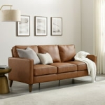 Hillsdale Jianna Faux Leather Sofa (Saddle Brown / Black) @ $300.00