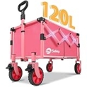 Wagon with Brakes, Foldable Cart with 220LBS Capacity, Utility Lightweight Wagon, Collapsible Grocery Shopping Cart for Camping Sports & Holiday.Barbie Pink