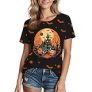 Halloween Shirts for Women: Castle Pumpkin Pattern Halloween Party Short Sleeve Costumes Crewneck T-Shirt @ $5.99