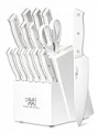 HUNTER.DUAL Knife Set, 15 Piece Kitchen Knife Set with Block Self Sharpening, Dishwasher Safe, Anti-slip Handle, White @ $30.00