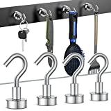 Mearens Magnetic Hooks, 22Lbs Heavy Duty Rare Earth Neodymium Magnet Hooks with Nickel Coating, Cruise, Kitchen, Home, Workplace, Office, Cabins, Grill and Garage etc (Silver, Pack of 4) @ $15.99 ($4.00 / Count)