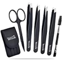 Tweezers Set and Curved Scissors, TsMADDTs Professional Stainless Steel Tweezers for Women and Men, 6 Pack Precision Tweezers For Eyebrows for Ingrown Hair, Daily Beauty Tool with Leather Travel Case @ $6.99 ($1.16 / Count)