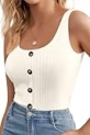 NUKELOLO Tank Tops for Womens Summer Vacation 2025 Ribbed Knit Casual Scoop Neck Sleeveless Basic Shirt Slim Fit with Faux Buttons, White Medium @ $4.99