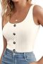 NUKELOLO Tank Tops for Womens Summer Vacation 2025 Ribbed Knit Casual Scoop Neck Sleeveless Basic Shirt Slim Fit with Faux Buttons, White Medium @ $4.99