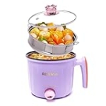 Rixhbvn Hot Pot Electric with Steamer, Rapid Noodles Cooker,Non-Stick Electric Pot for Raman, Soup, Noodles, Steak, Oatmeal, Rapid, with Temperature control, (Rotary switch), 1.8L,Purple @ $15.00