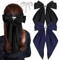 XIWIMISID Big Bow Hair Clips for Women And Girls Cute Hair Accessories Silky Satin Bows Barrettes Oversized Long Tail Ribbons Metal Hairpin 2pcs (black+navy blue) @ $5.99 ($5.99 / Count)