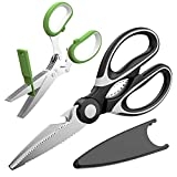 Kitchen Shears Herb Scissors Set – Including a Heavy Duty Multi Function Kitchen Scissors and a 5-Blade Herb Shears with Cleaning Comb Cover @