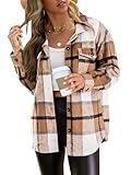 AUTOMET Womens Fall Outfits Fashion Clothes Shackets Flannel Plaid Button Down Long Sleeve Shirts Jackets Apricot M