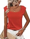 Zeagoo Womens Summer Tops 2024 Square Neck Cap Sleeve Tank Top Sleeveless Loose Fit Flowy Shirts Red S @ $8.98