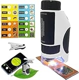 Kids Microscope, 300x Zoom Pocket Microscope for Kids, Portable Handheld Miniscope with Phone Adapter Clip & 12 Prepared Specimen Slides, Educational Science Kits,STEM & Science Toys Gift for 6+