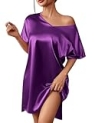 Ekouaer Women’s Satin Nightgown Short Sleeve Silk Nightdress Side Split Pajama Top(Wineberry S) @ $9.47