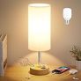 Touch Bedside Table Lamp with USB – 3 Way Dimmable Wood Lamp for Bedroom Nightstand, Desk Lamp with Charging Station for Dorm, Living Room, Office, Kids Room, Nursery, Small @ $22.99