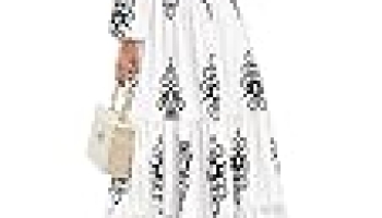 PRETTYGARDEN Women’s 2026 Fall Wedding Guest Dresses Boho Floral Long Sleeve V Neck Flowy Elegant Maxi Dress Beach Clothes (Floral White Black,X-Large)