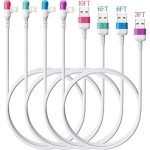 4Colors Premium iPhone Lightning Cable, HYXing [4-Pack 10/6/6/3ft], 90 Degree Fast Charging Cord, Apple MFi Certified for iPhone 13/12/11/SE/Xs/XS Max/XR/X/8 Plus/7/6 Plus and More (White)