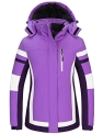 Wantdo Women’s Waterproof Ski Jacket Wind Block Winter Snow Coat Hooded Sportswear Purple L