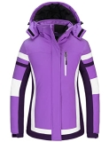 Wantdo Women’s Waterproof Ski Jacket Wind Block Winter Snow Coat Hooded Sportswear Purple L